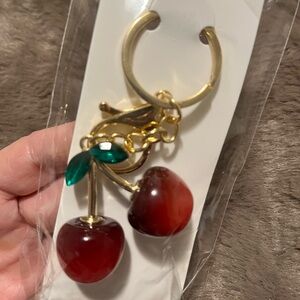 Gold Cherry Keychain with Red and Green Accents